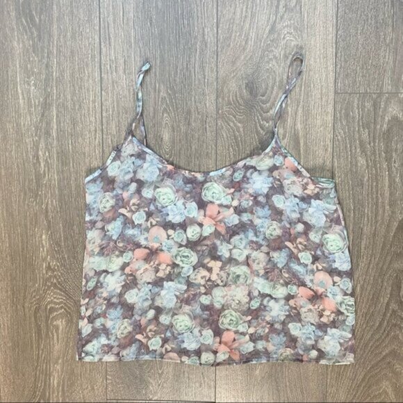 American Apparel Women's Floral Cami Tank Top blouse Sheer Chiffon Size XS - Picture 3 of 8